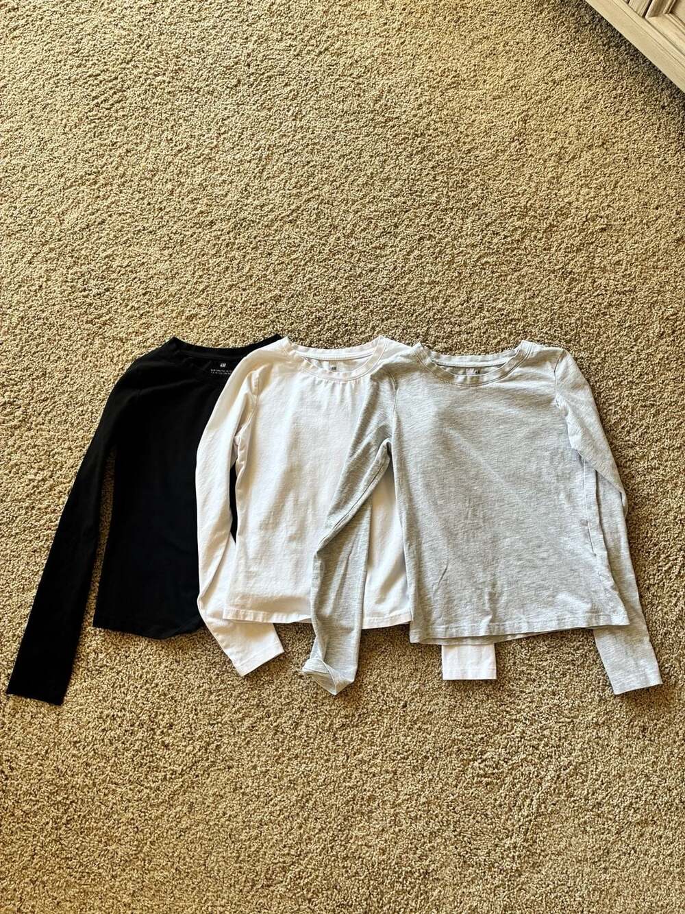 H&M Kids White Black Light Grey Marl 3-Pack Jersey Long Sleeve Tops Size 12-14